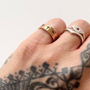 Noir NYC gold plated cross ring band